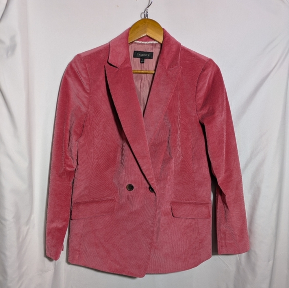 Talbots‎ Pink Corduroy Cotton Dble Breasted Blazer Preppy Academia Career Sz 8